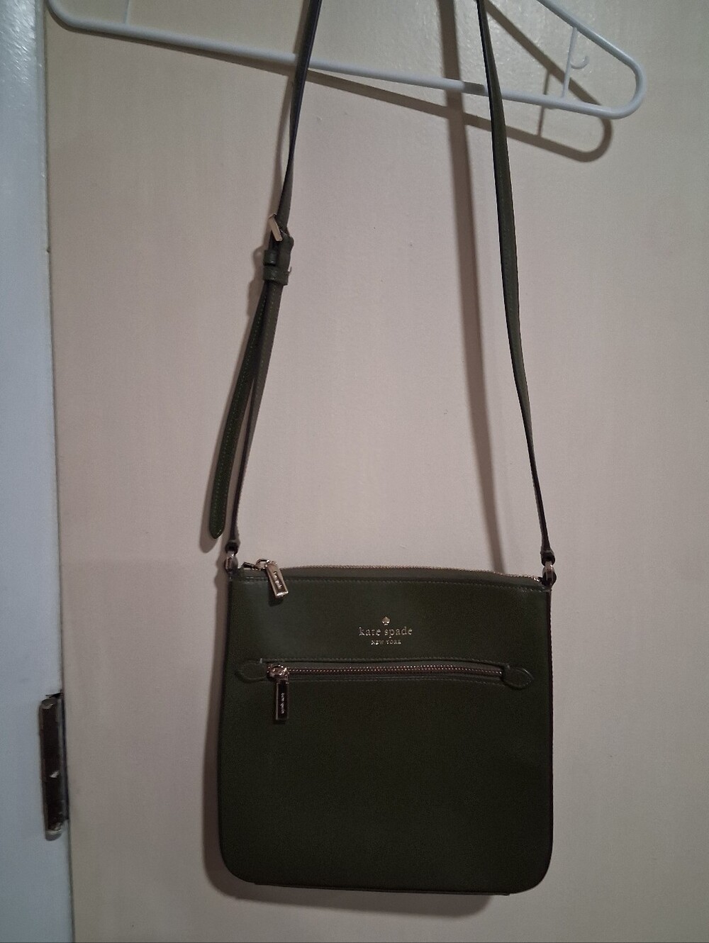 kate spade dark olive green crossbody with gold hardware